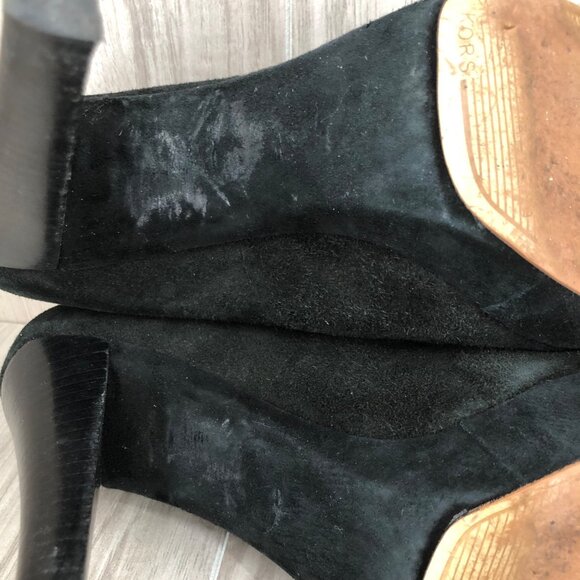 Michael Kors Heel Booties Woomens 7M Davenport Black Suede Peep Toe Ankle Boots - Picture 10 of 13